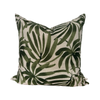 Decorative pillow with green leaf pattern on a white background