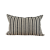 Striped pillow with black and gray horizontal lines on a white background