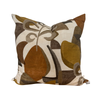 Decorative pillow with brown and beige abstract pattern on a white background